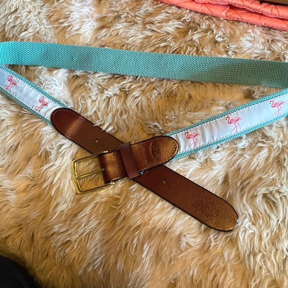 No 27 leather and canvas belt with flamingo pattern - Picture 1 of 5